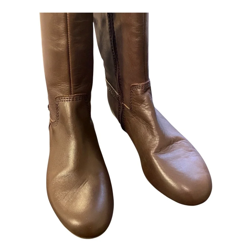 Anne Klein Riding Boots Brown Leather Flat‎ Knee High Size 7.5 M